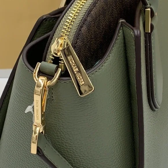 MICHAEL KORS DARIA LARGE SATCHEL ARMY GREEN / BROWN SIGNATURE COLOR - Picture 13 of 16